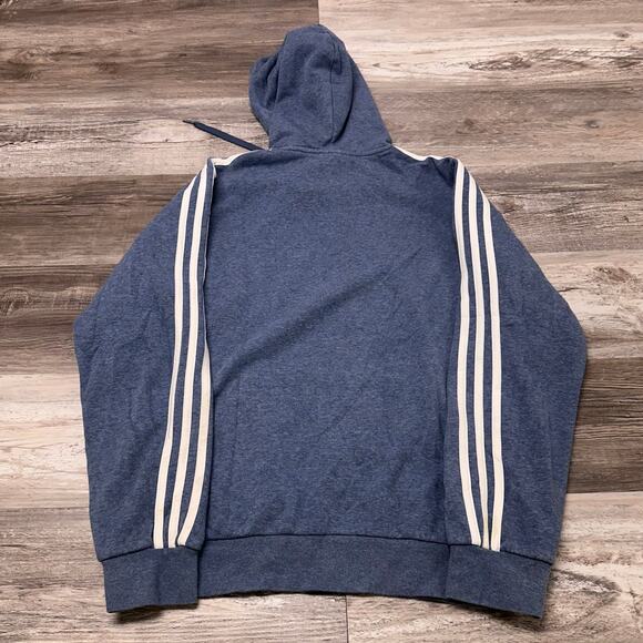Adidas Essentials 3 Stripes Blue White Mens M Spellout Pullover Track Hoodie - Picture 2 of 11